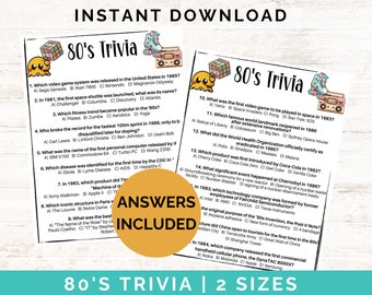 80er Jahre Quiz-Spiel | Jahrzehnte Trivia | 1980er Jahre Gesellschaftsspiel | 80er Jahre Spiele | 1980 Spiele zum Ausdrucken