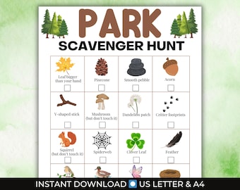 Park scavenger hunt, Nature Scavenger Hunt, Camp scavenger hunt, outdoor scavenger hunt, Nature treasure hunt