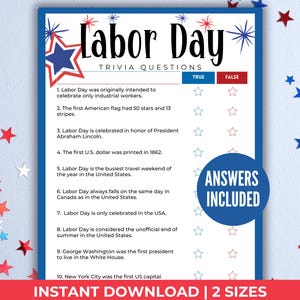 Labor Day trivia printable, Labor Day activity, Labor Day game, September trivia