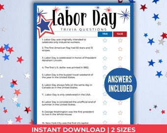 Labor Day trivia printable, Labor Day activity, Labor Day game, September trivia