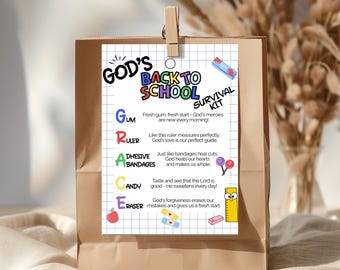 God&#39;s Survival Kit Tag printable, Gods survival kit back to school tag, Christian Student survival kit tag, School survival kit poem