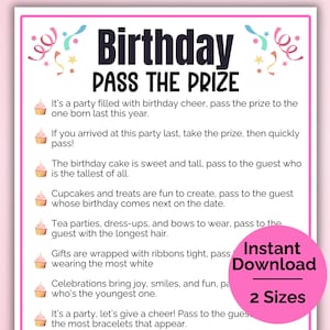 Birthday pass the prize game, Pass the Gift Game, Pass the present poem, Fun Birthday Activity, Pink teen birthday game