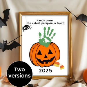 Infant Halloween art, Halloween Handprint craft, Halloween footprint art, Baby First Halloween keepsake, Toddler Halloween activity
