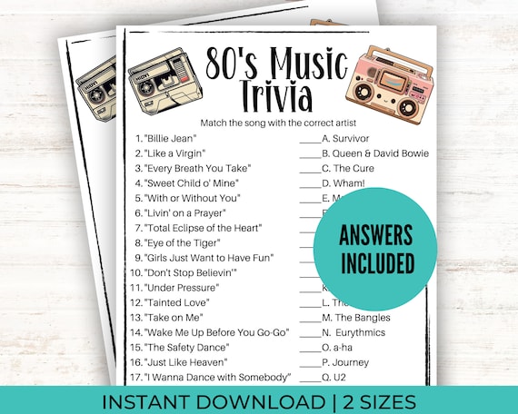 80s Music Trivia Game | Pub Trivia | 1980's Trivia | Adult Party games