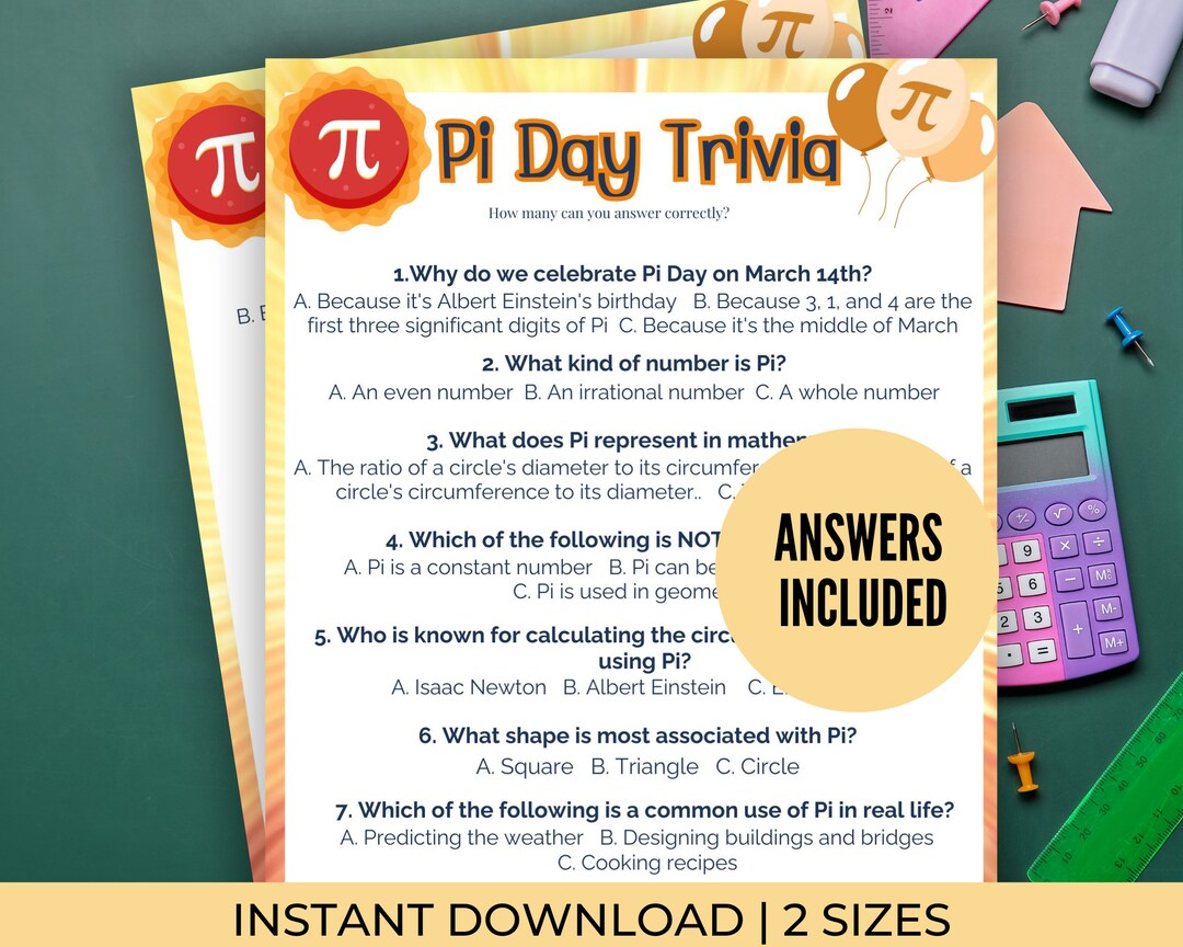 Printable Pi Day Trivia Pi Day Trivia for Kids Classroom Pi Day Etsy