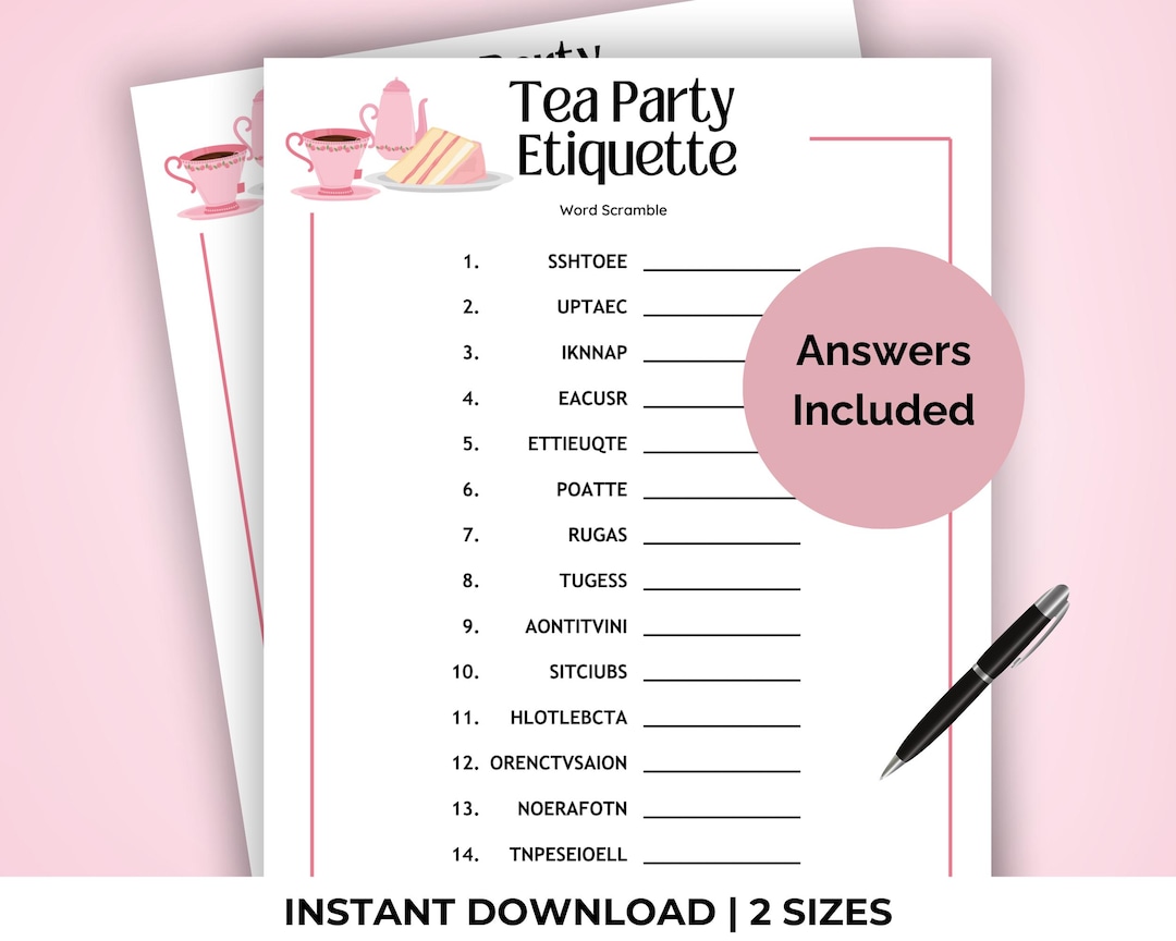 Tea Party Scramble | Tea Party Etiquette | Spill the Tea Tea Party ...