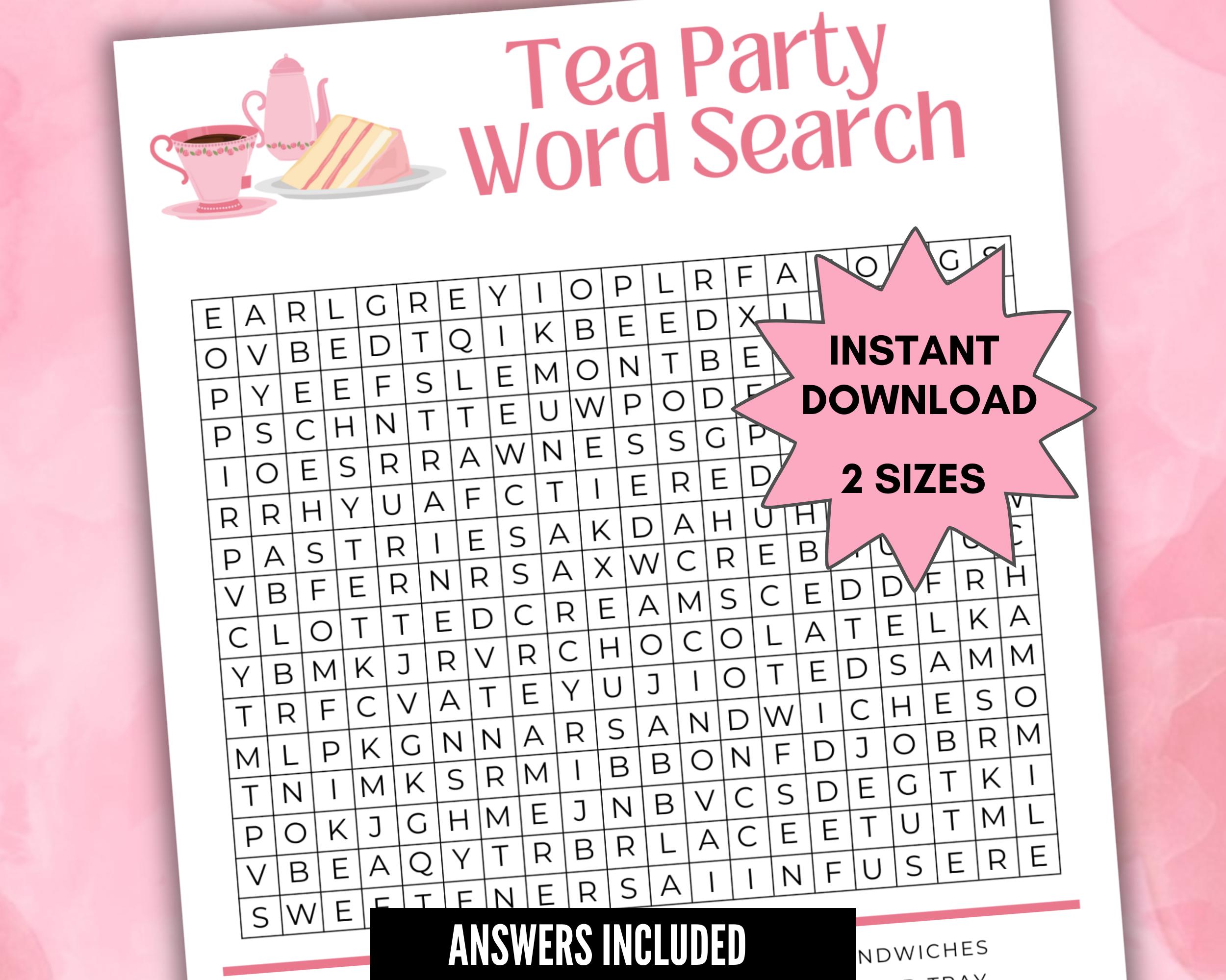 Tea Part Word Tea Party Word Search, Tea Party Printable, Ladies Tea Party Games ...