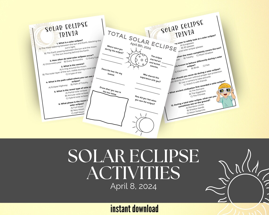 Solar Eclipse Activities for Kids Solar Eclipse Worksheets Total Solar ...