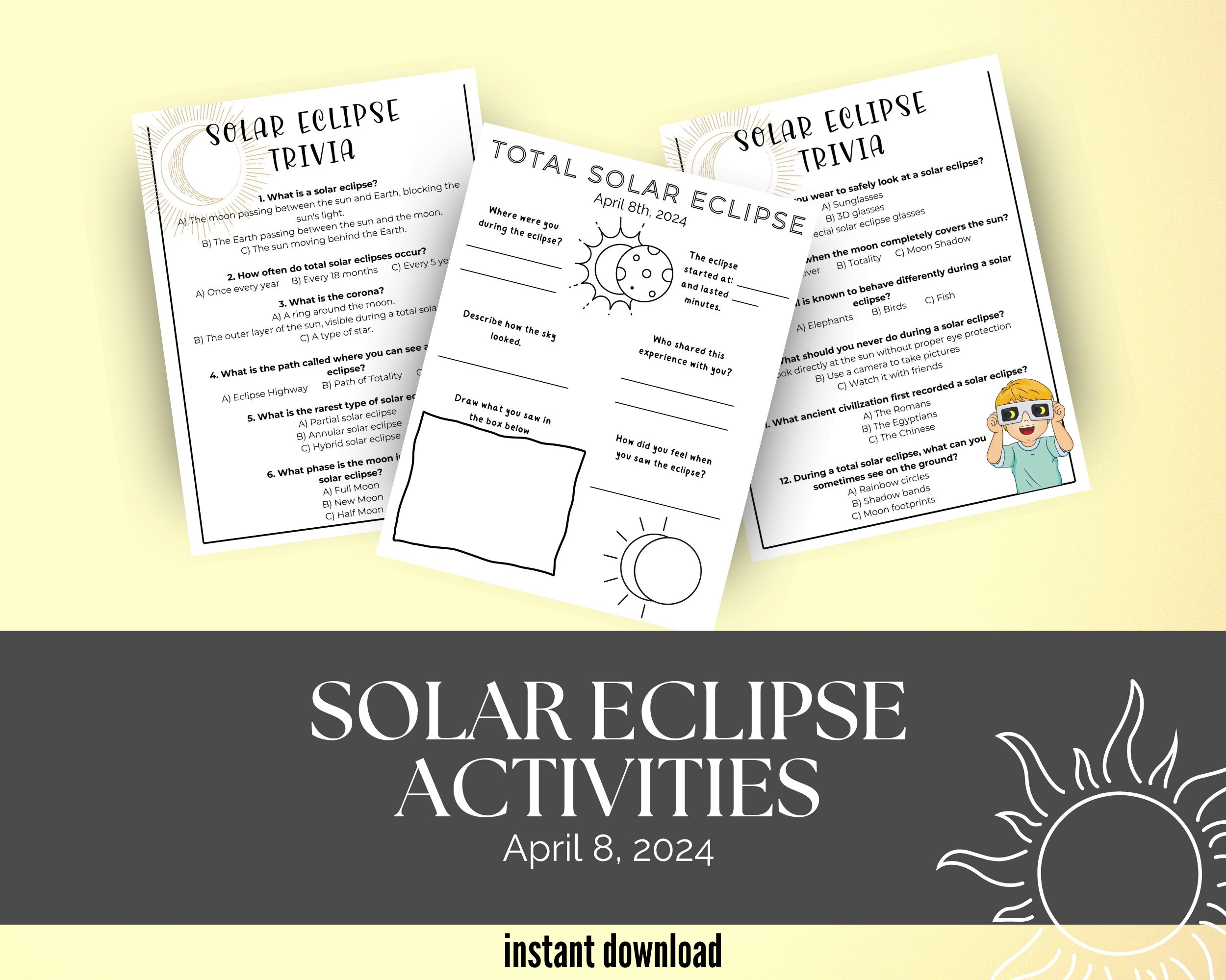 Solar Eclipse Activities for Kids Solar Eclipse Worksheets Total Solar ...