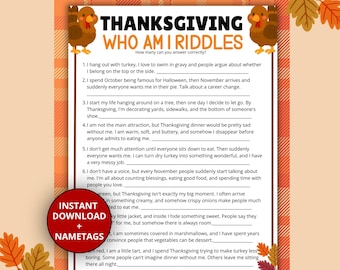 Thanksgiving Riddles Games for Seniors Holiday Dinner Funny Jokes Who Am I Friendsgiving Fall Group Game for Teens and Office