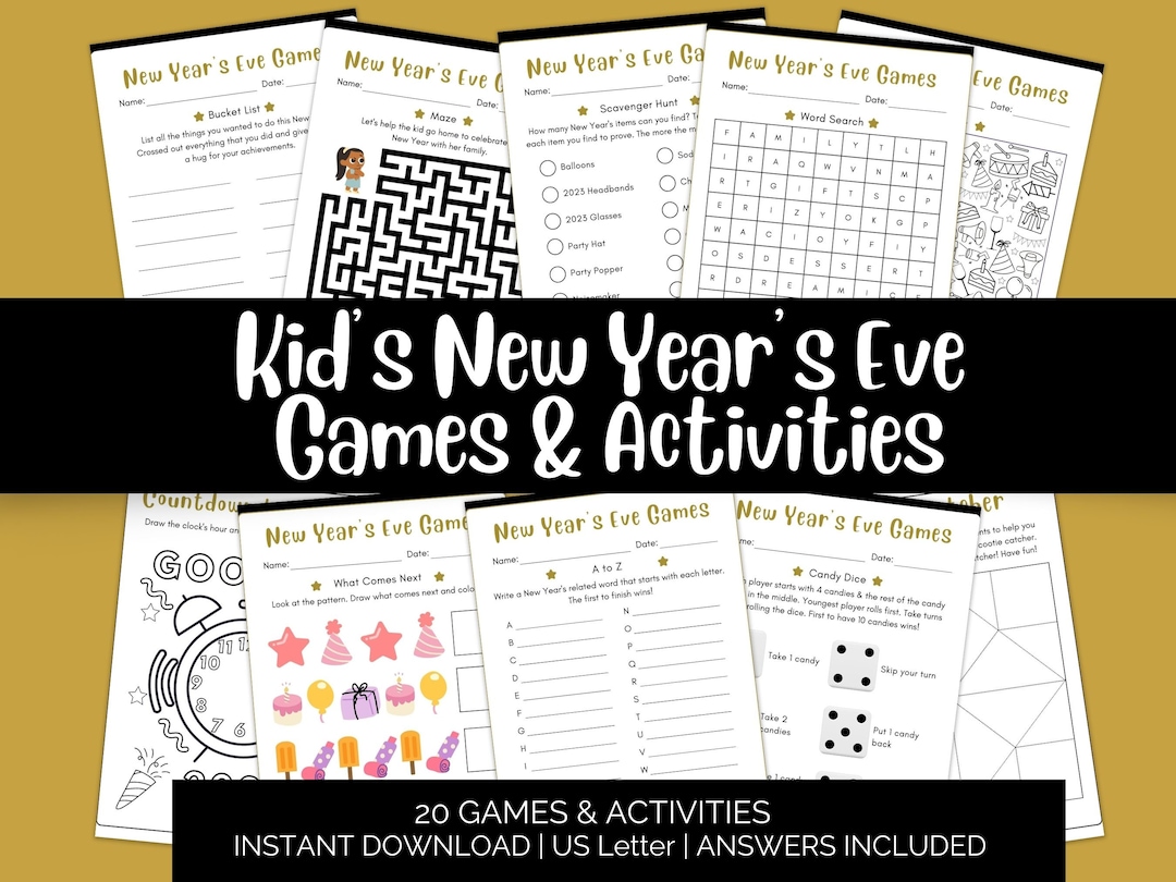 New Year's Eve Games Activities for Kids Printable New Year's Eve Games for Kids Kid's New Year ...