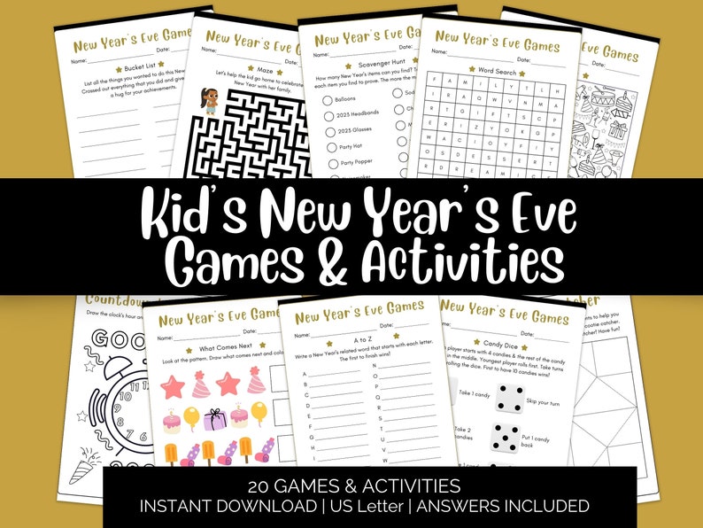 New Year's Eve Games Activities for Kids Printable New Year's Eve Games ...