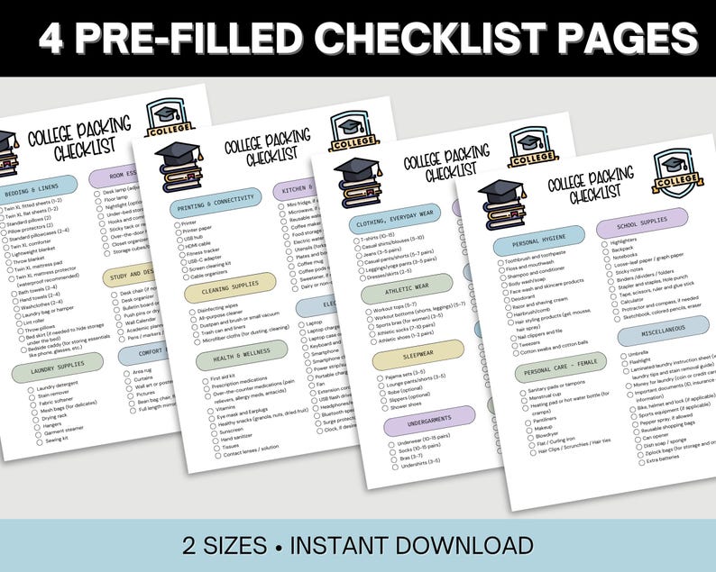 College Packing List Printable College Dorm Essentials Packing List for ...