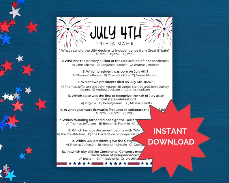 july 4th trivia printable one page