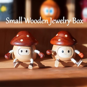 Holz Pilz Schmuckschatulle / Boxer Form Ring Organizer / Pilz Figur Trinket Box mit Spiegel / Wohnkultur