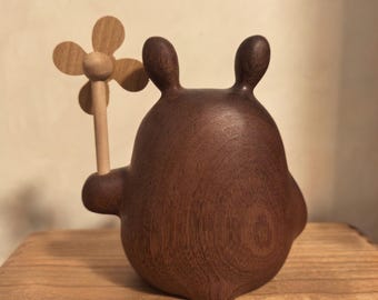 Wooden Totoro Figurine/ Hand Engraving Totoro Sculpture