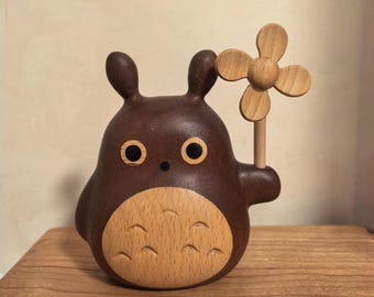 Wooden Totoro Figurine/ Hand Engraving Totoro Sculpture/ Handcrafted Wooden Statue Decor for Home, Office, Tabletop