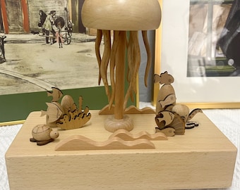 Father's Day Gift Personalized Wooden Music Box Handmade Creative Jellyfish Wooden Custom Engraved Musical Box 32 Songs Electric Music Box