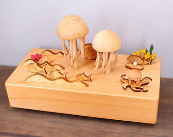 Personalized Jellyfish Wooden Music Box / Handmade Wooden Custom Engraved Music Box / 32 Songs Electric Music Box / Ideal Gift for Holiday