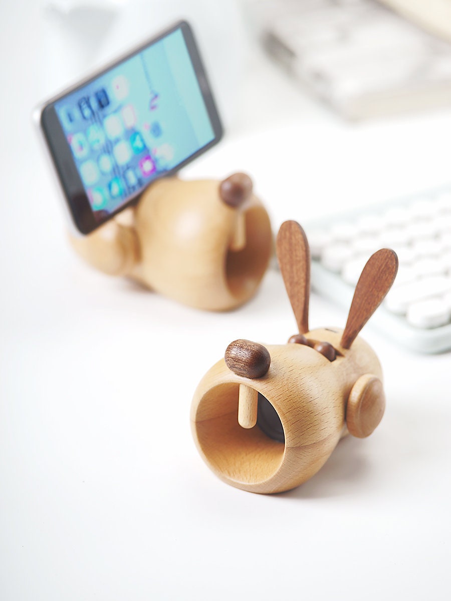 Handmade Wooden Rabbit Shape Bluetooth Speaker, Wood Animal Figurine ...