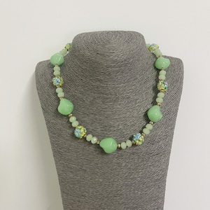 Chunky Colored Glaze Jewelry Murano Glass Necklace Green Color Wedding Cake Glass Bead Necklace and Earrings Dangle