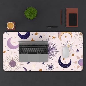 Celestial Desk Mat - Starry Moon Design, Office Decor, Astrology Gift, Gaming Mouse Pad, Home Office Accessories
