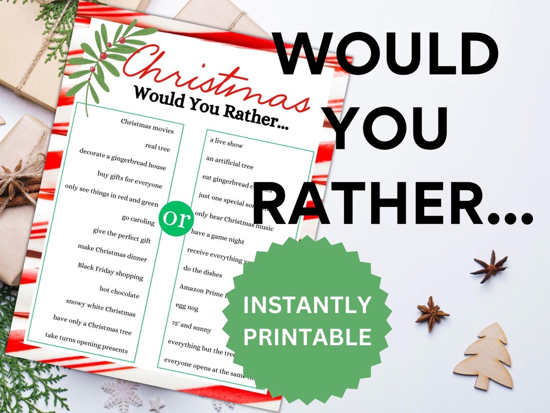 Christmas Would You Rather, Christmas Games, Christmas Printable