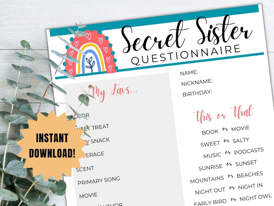 Printable Girls Camp Secret Sister Survey LDS Girls Camp Gift Exchange ...