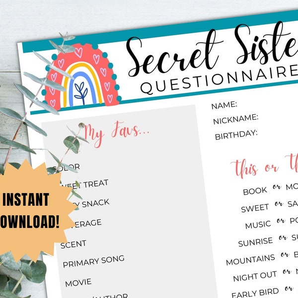 Printable Girls Camp Secret Sister Survey LDS Girls Camp Gift Exchange Download All About Me LDS Youth Camp 2024 LDS yw Girls Camp 2024