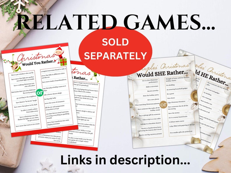 Christmas Would You Rather, Christmas Games, Christmas Printable
