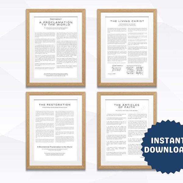 LDS Wall Art Proclamation Bundle-Articles of Faith, The Family Proclamation to the world, Living Christ Restoration digital prints family