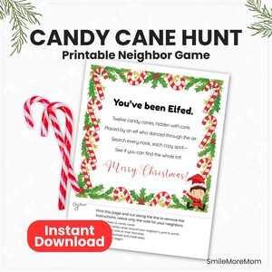 Búsqueda de bastones de caramelo imprimible • Juego de jardín navideño para niños • Regalo para el vecino: "Te han elfado" • Actividad sorpresa de elfo • Descarga instantánea
