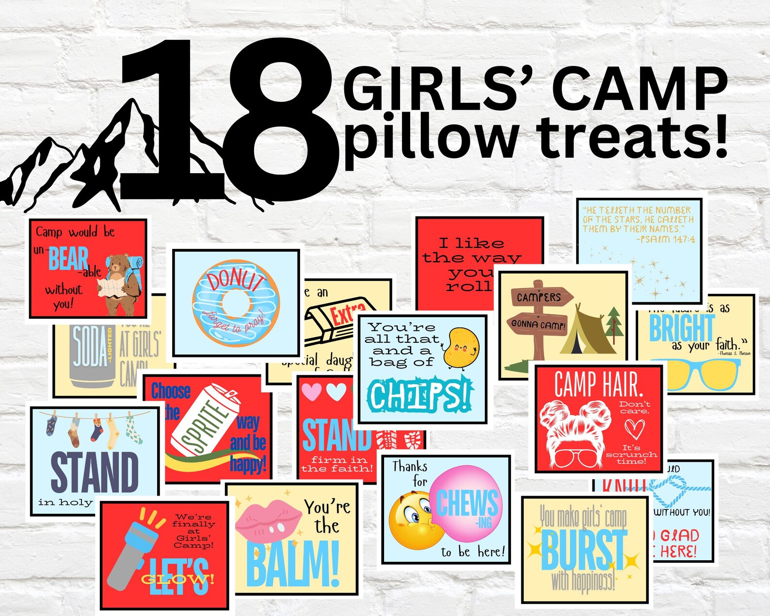 LDS Young Women, Girls Camp Handout, Pillow Treat Tags, Tuck in Treat ...