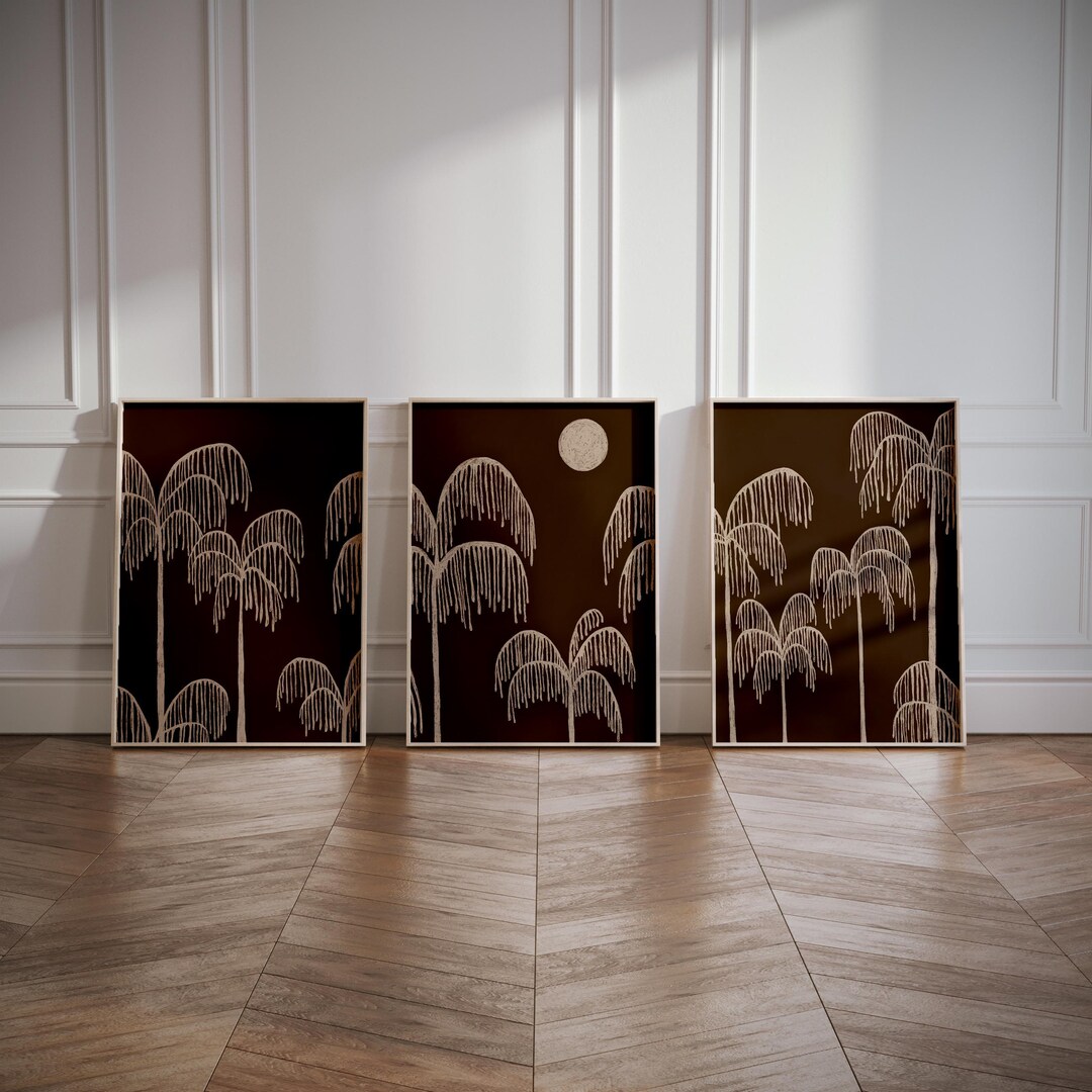 Gallery Set of 3 Palm Tree Artwork, Neutral Home Decor, Palm Tree ...