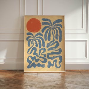Wydruk z palmą, abstrakcyjna sztuka ścienna z palmami, neutralna, galeria przybrzeżna Wabi Sabi Art Decor w stylu japońskim, wydruk z palmami plażowymi Boho, tropikalny
