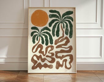 Palm Tree Print, Palm Trees Abstract Wall Art Neutral, Coastal Gallery Wabi Sabi Art Decor Japandi Style, Boho Beach Palms Print, Tropical