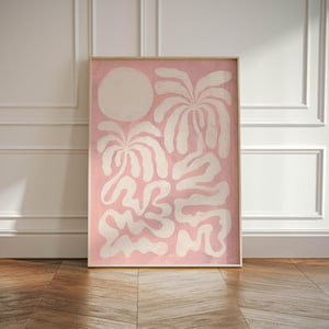 Wydruk z palmą, abstrakcyjna sztuka ścienna z palmami, neutralna, galeria przybrzeżna Wabi Sabi Art Decor w stylu japońskim, wydruk z palmami plażowymi Boho, tropikalny