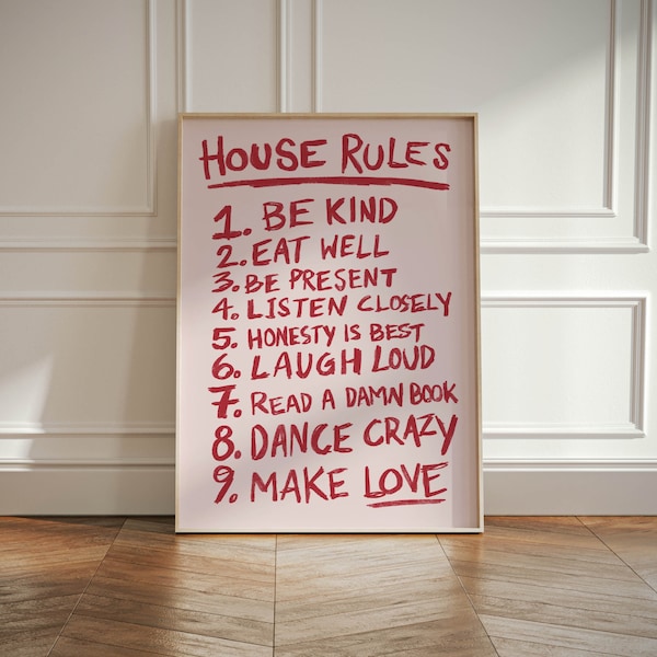 House Rules Wall Art, Bar Cart Art, Trendy Home Decor, Minimalist Print, Rules Poster, House Rules Print, Retro Wall Art, Aesthetic