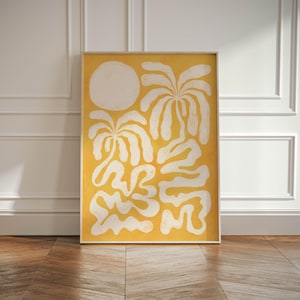 Wydruk z palmą, abstrakcyjna sztuka ścienna z palmami, neutralna, galeria przybrzeżna Wabi Sabi Art Decor w stylu japońskim, wydruk z palmami plażowymi Boho, tropikalny