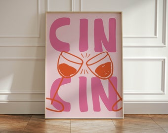 Cin Cin Print, Wine Glass Cheers Poster, Kitchen Wall Art, Bar Cart Decor, Cocktail Print, Vintage Drink Poster, CinCin Poster, Contemporary