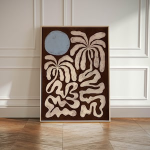 Wydruk z palmą, abstrakcyjna sztuka ścienna z palmami, neutralna, galeria przybrzeżna Wabi Sabi Art Decor w stylu japońskim, wydruk z palmami plażowymi Boho, tropikalny