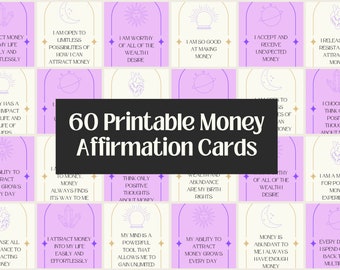 Set of 60 Money Affirmation Printable Cards | Digital Download | Money Quotes | Abundance Quotes | Wealth Quotes | Law of Attraction | Money