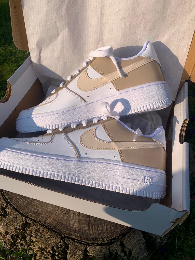 Custom Nike Air Force 1 beige, cream, white image 5