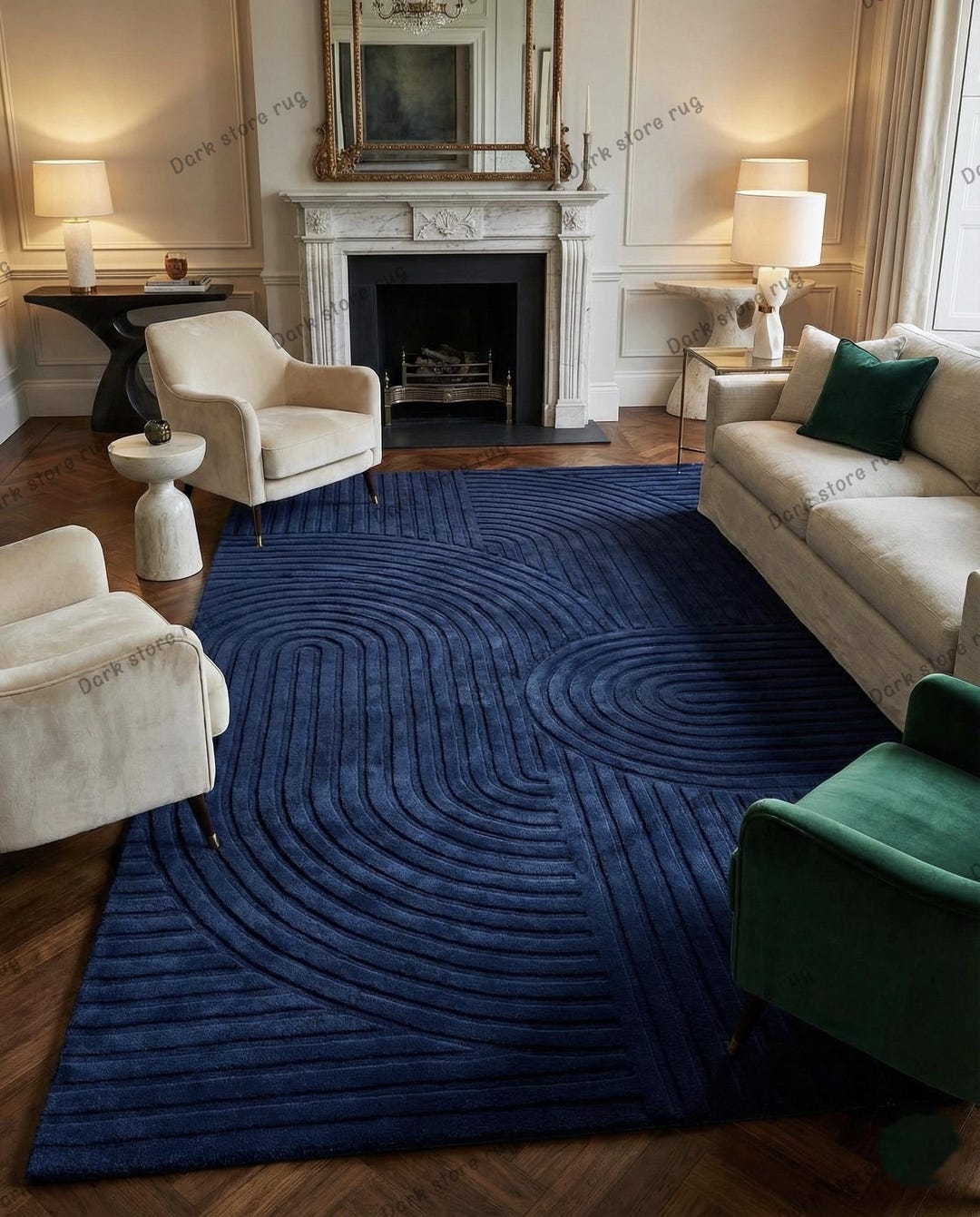 Modern Navy Rug Handmade Tufted Navy Blue Rug, Modern Abstract Area Rug, Luxury ...