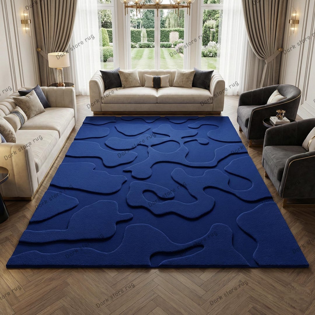 Handmade Blue Abstract Tufted Rug, Modern Luxury Area Rug, 3D Texture ...