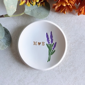 Lavender personalized ring dish, custom jewelry dish , engagement gift, wedding gift, gift for her, initials, dates, names