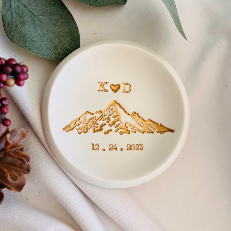 Mountain top personalized jewelry dish, custom ring dish, engagement gift, wedding gift, gift for him, couples gift, initials, dates, name image 7