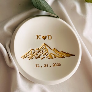 Mountain top personalized jewelry dish, custom ring dish, engagement gift, wedding gift, gift for him, couples gift, initials, dates, name image 6