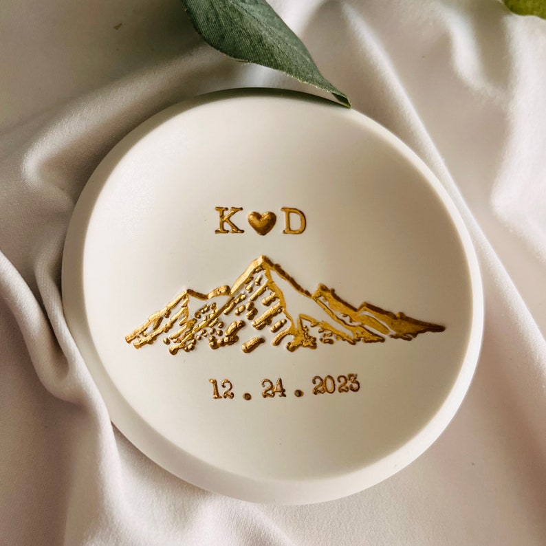 Mountain top personalized jewelry dish, custom ring dish, engagement gift, wedding gift, gift for him, couples gift, initials, dates, name image 6