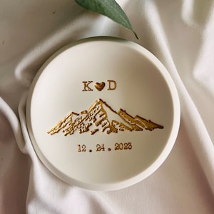 Mountain top personalized jewelry dish, custom ring dish, engagement gift, wedding gift, gift for him, couples gift, initials, dates, name image 5